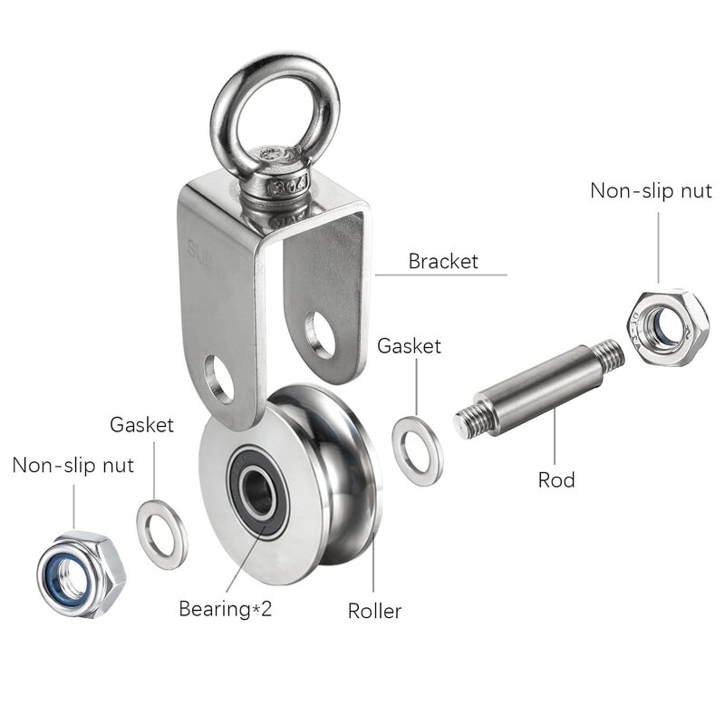 KCNOFNC Heavy Duty Cable Pulley Wheel, Swivel Pulley Block, Stainless Steel, Bearing Inside, Loading 1800lb - Image 2